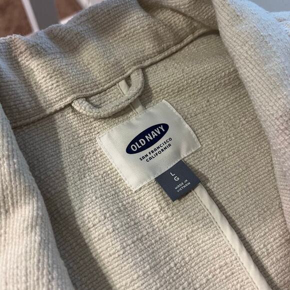 Old Navy Cream Textured Boucle Single Button Pockets Long Jacket Size Large - Picture 6 of 10